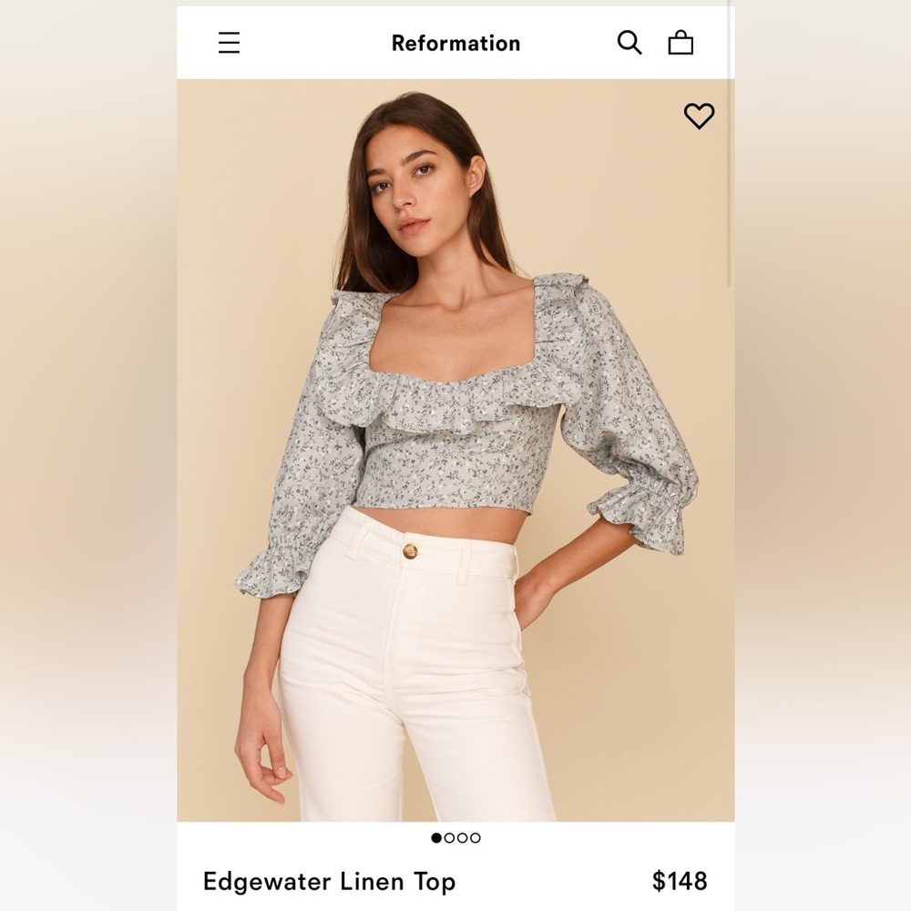 REFORMATION green puff sleeve linen blouse top